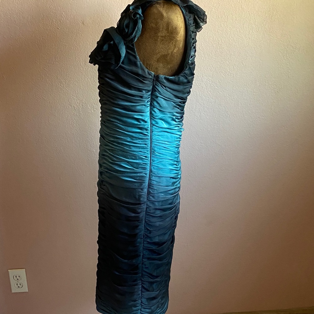 ADRIANA PAPELL Boutique Teal Ruffled Midi Dress - Picture 7 of 16